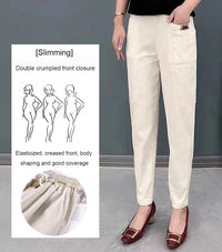 Light summer trousers made of cotton with stretch waistband – Linnea-Brick red-M-State of Style