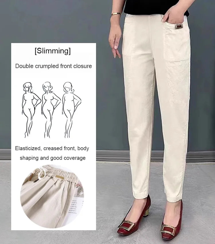 Light summer trousers made of cotton with stretch waistband – Linnea-Brick red-M-State of Style