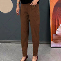 Light summer trousers made of cotton with stretch waistband – Linnea-Coffee brown-M-State of Style