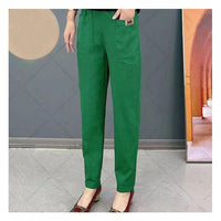 Light summer trousers made of cotton with stretch waistband – Linnea-Green-M-State of Style