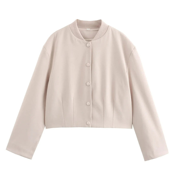 Light women's bomber jacket for summer – Casual chic with stand-up collar-Beige-S-State of Style