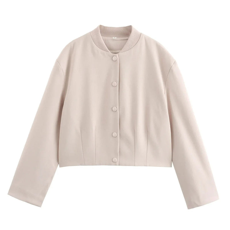 Light women's bomber jacket for summer – Casual chic with stand-up collar-Beige-S-State of Style