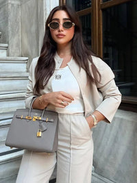 Light women's bomber jacket for summer – Casual chic with stand-up collar-Beige-S-State of Style