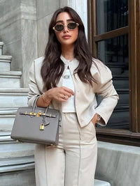 Light women's bomber jacket for summer – Casual chic with stand-up collar-Beige-S-State of Style