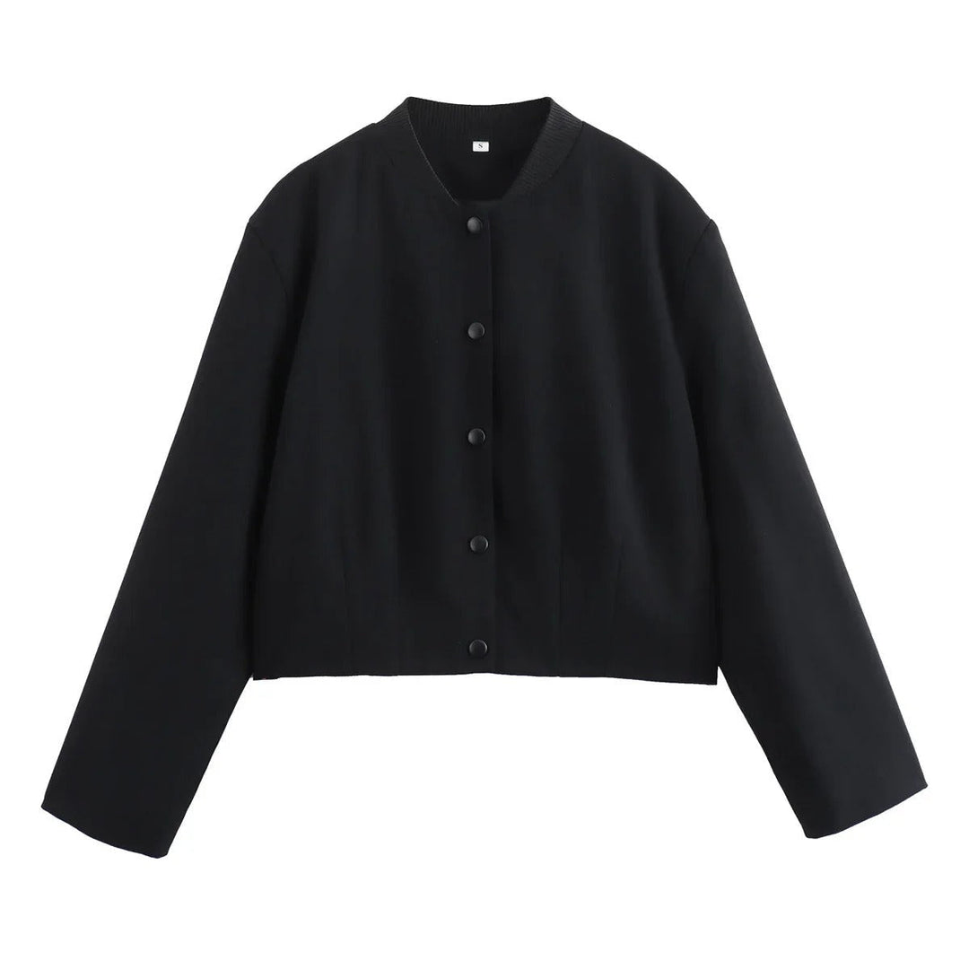 Light women's bomber jacket for summer – Casual chic with stand-up collar-Black-S-State of Style