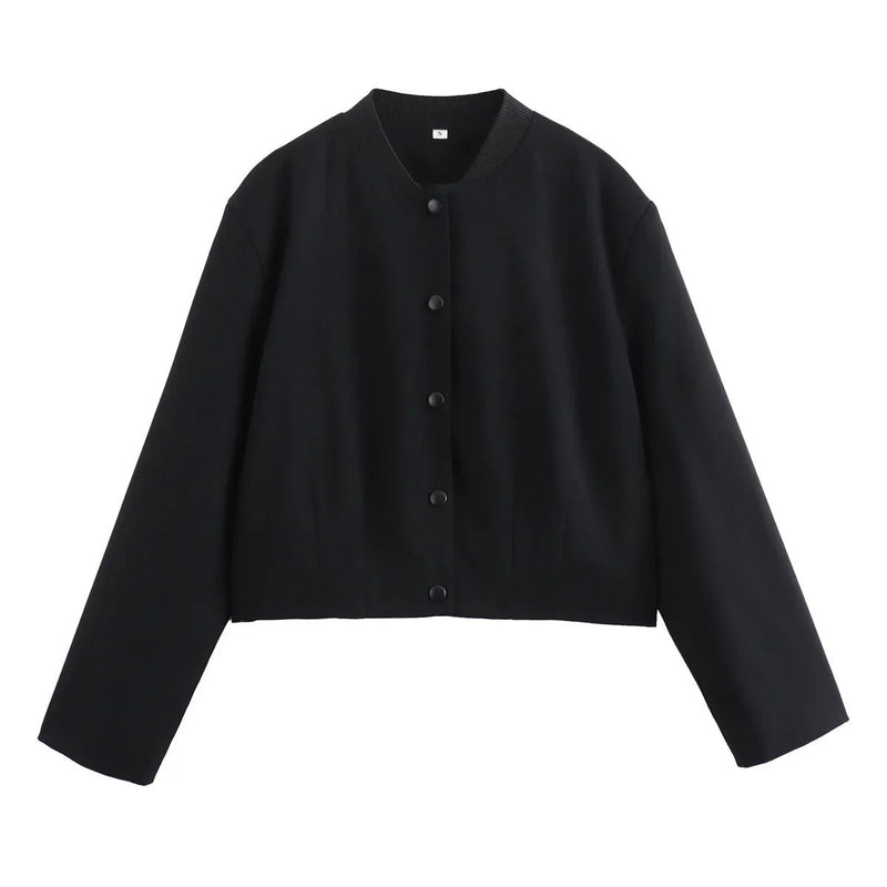 Light women's bomber jacket for summer – Casual chic with stand-up collar-Black-S-State of Style