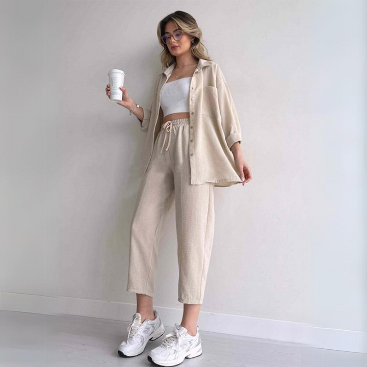 Light women's linen two-piece – Camille-Beige-S-State of Style
