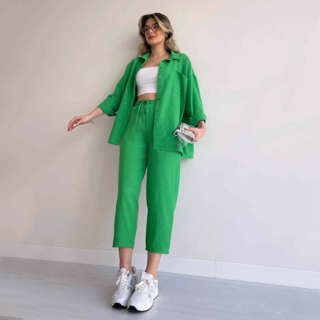 Light women's linen two-piece – Camille-Green-S-State of Style