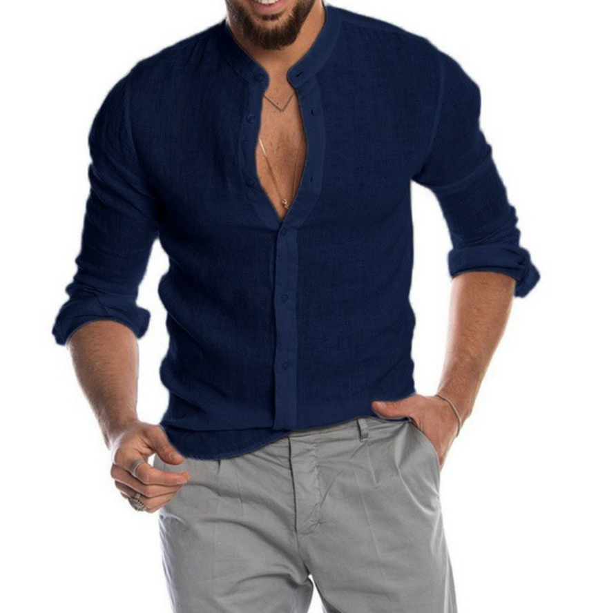 Lightweight Linen Shirt for Men - Arlo-Dark Blue-S-State of Style