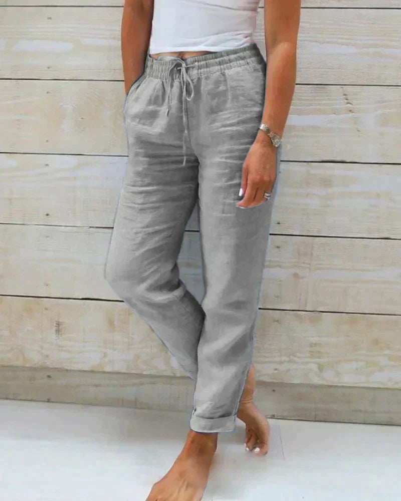 Lightweight linen trousers for women - Hannah-Grey-XS-State of Style