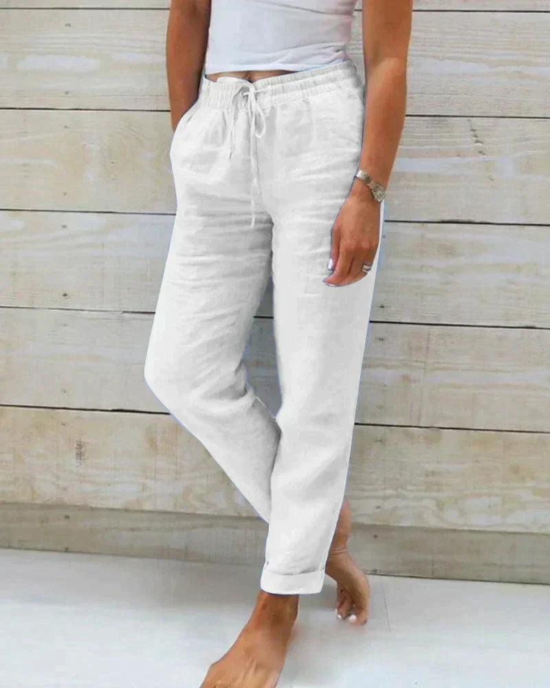 Lightweight linen trousers for women - Hannah-White-XS-State of Style