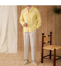 Lightweight men's shirt made of linen with Cuban collar and long sleeves – Mateo-Braun-S-State of Style