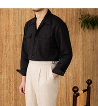 Lightweight men's shirt made of linen with Cuban collar and long sleeves – Mateo-Braun-S-State of Style