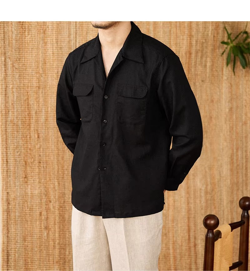 Lightweight men's shirt made of linen with Cuban collar and long sleeves – Mateo-Braun-S-State of Style