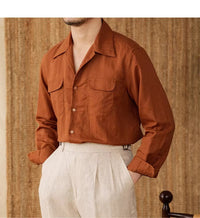 Lightweight men's shirt made of linen with Cuban collar and long sleeves – Mateo-Braun-S-State of Style