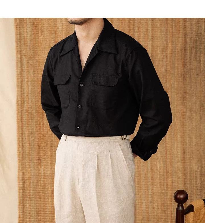 Lightweight men's shirt made of linen with Cuban collar and long sleeves – Mateo-Braun-S-State of Style