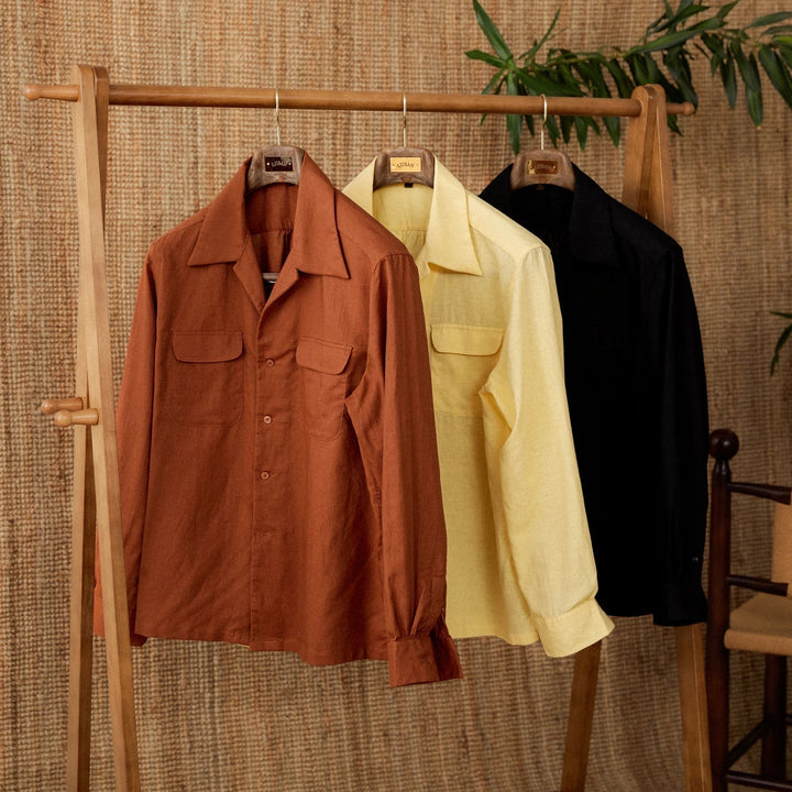 Lightweight men's shirt made of linen with Cuban collar and long sleeves – Mateo-Braun-S-State of Style