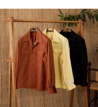 Lightweight men's shirt made of linen with Cuban collar and long sleeves – Mateo-Braun-S-State of Style
