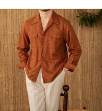 Lightweight men's shirt made of linen with Cuban collar and long sleeves – Mateo-Braun-S-State of Style