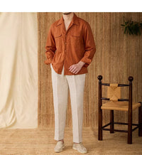 Lightweight men's shirt made of linen with Cuban collar and long sleeves – Mateo-Braun-S-State of Style