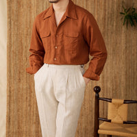 Lightweight men's shirt made of linen with Cuban collar and long sleeves – Mateo-Braun-S-State of Style