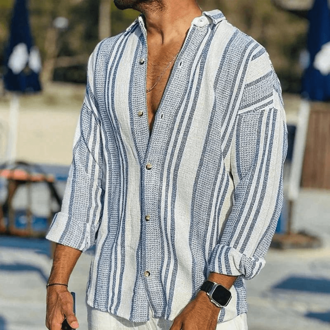 Lightweight men's summer shirt with button placket – Elias-Blue-S-State of Style