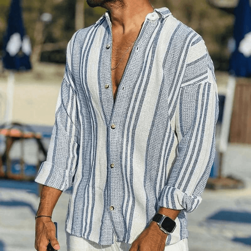 Lightweight men's summer shirt with button placket – Elias-Blue-S-State of Style