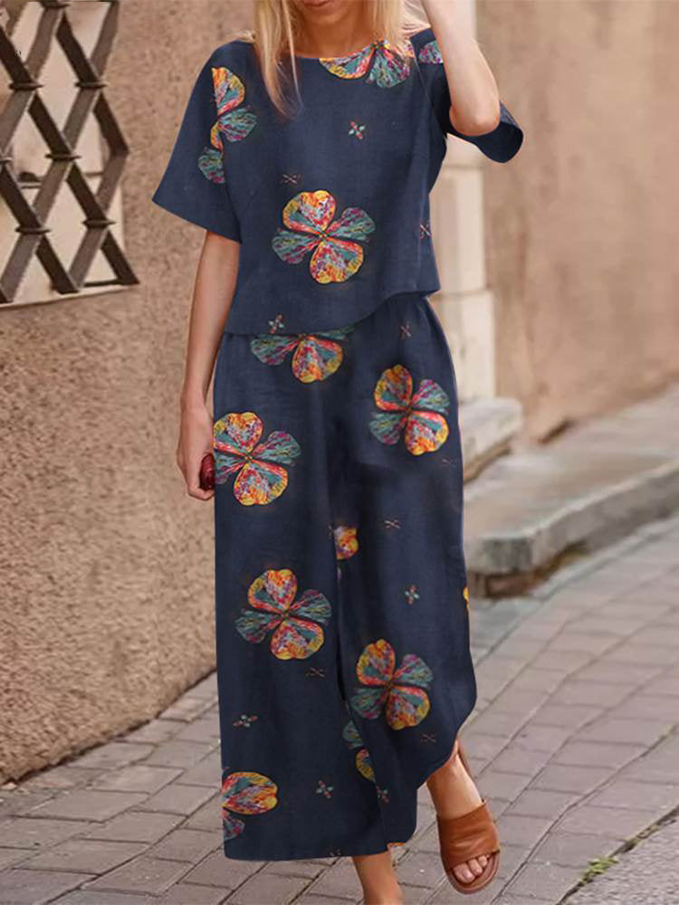Lightweight two-piece summer outfit made of cotton with a flattering fit – Boho Set Zephyra-Navy blue-S-State of Style