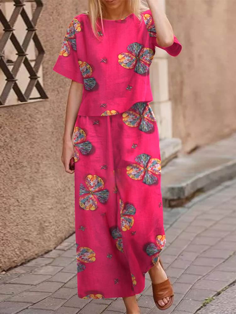 Lightweight two-piece summer outfit made of cotton with a flattering fit – Boho Set Zephyra-Pink-S-State of Style