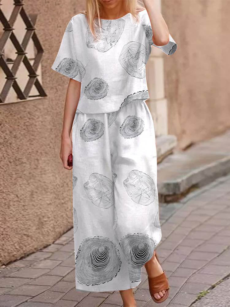 Lightweight two-piece summer outfit made of cotton with a flattering fit – Boho Set Zephyra-White-S-State of Style