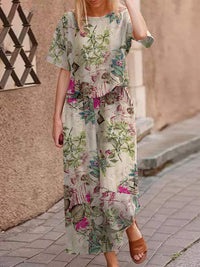 Lightweight two-piece summer outfit made of cotton with a flattering fit – Boho Set Zephyra-White/Pink-S-State of Style