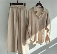 Lightweight two-piece summer set made of linen – Geneve-Beige-S-State of Style