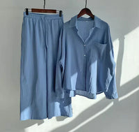 Lightweight two-piece summer set made of linen – Geneve-Blue-S-State of Style