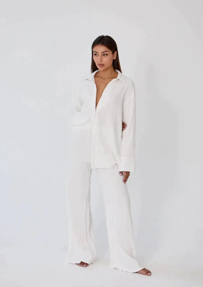 Lightweight two-piece summer set made of linen – Geneve-White-S-State of Style