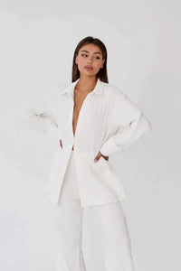 Lightweight two-piece summer set made of linen – Geneve-White-S-State of Style
