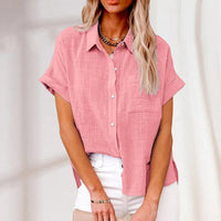 Lightweight Women's Blouse with Short Sleeves – Nadia-Pink-S-State of Style
