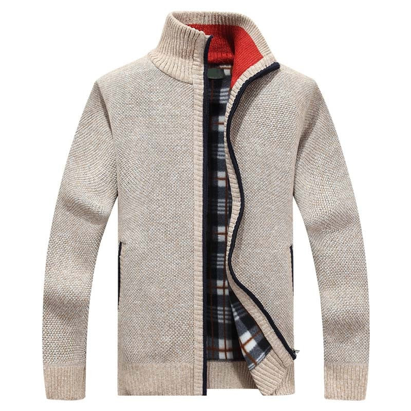 Lined Knitted Zip-Up Jacket for Men - Victor-Beige-M-State of Style