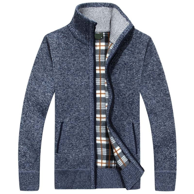 Lined Knitted Zip-Up Jacket for Men - Victor-Blue-M-State of Style