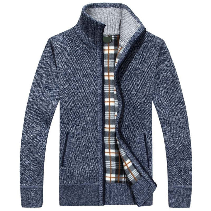 Lined Knitted Zip-Up Jacket for Men - Victor-Blue-M-State of Style