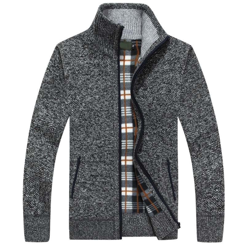 Lined Knitted Zip-Up Jacket for Men - Victor-Dark Grey-M-State of Style