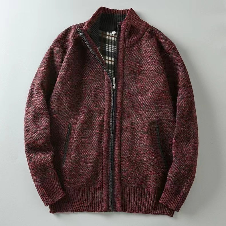 Lined Knitted Zip-Up Jacket for Men - Victor-Dark Red-M-State of Style