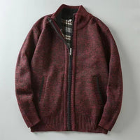 Lined Knitted Zip-Up Jacket for Men - Victor-Dark Red-M-State of Style