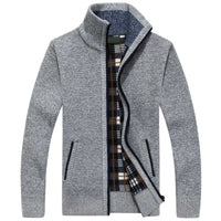 Lined Knitted Zip-Up Jacket for Men - Victor-Light Grey-M-State of Style
