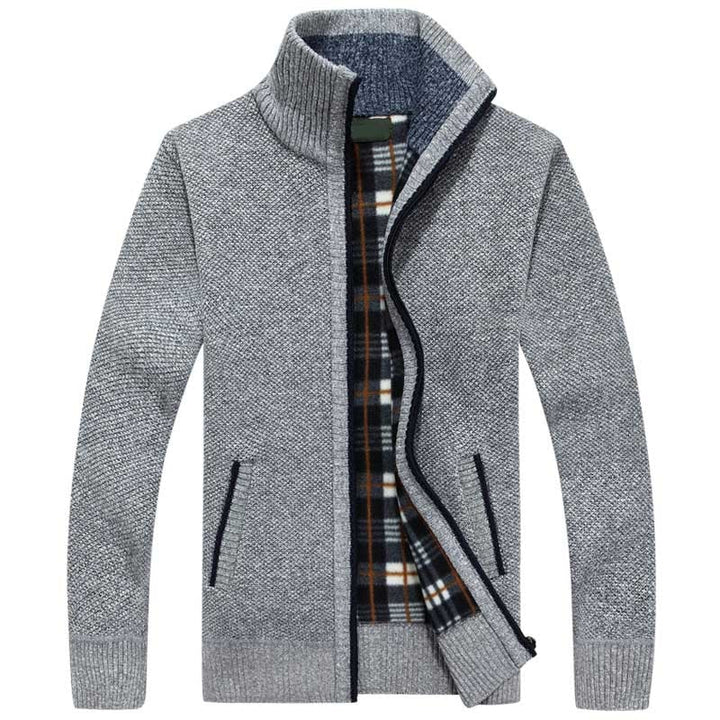Lined Knitted Zip-Up Jacket for Men - Victor-Light Grey-M-State of Style