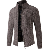 Lined Knitted Zip-Up Jacket for Men - Victor-Patterned Brown-M-State of Style