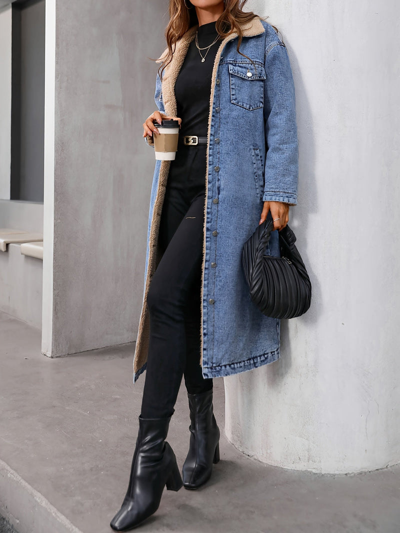 Lined Washed Blue Denim Jacket - Sofia-S-State of Style