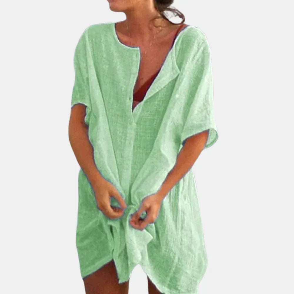 Linen Blend Beach Tunic – Luna-Green-S-State of Style