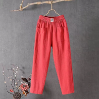 Linen Pants with Elastic Waist - Livia-Red-S-State of Style