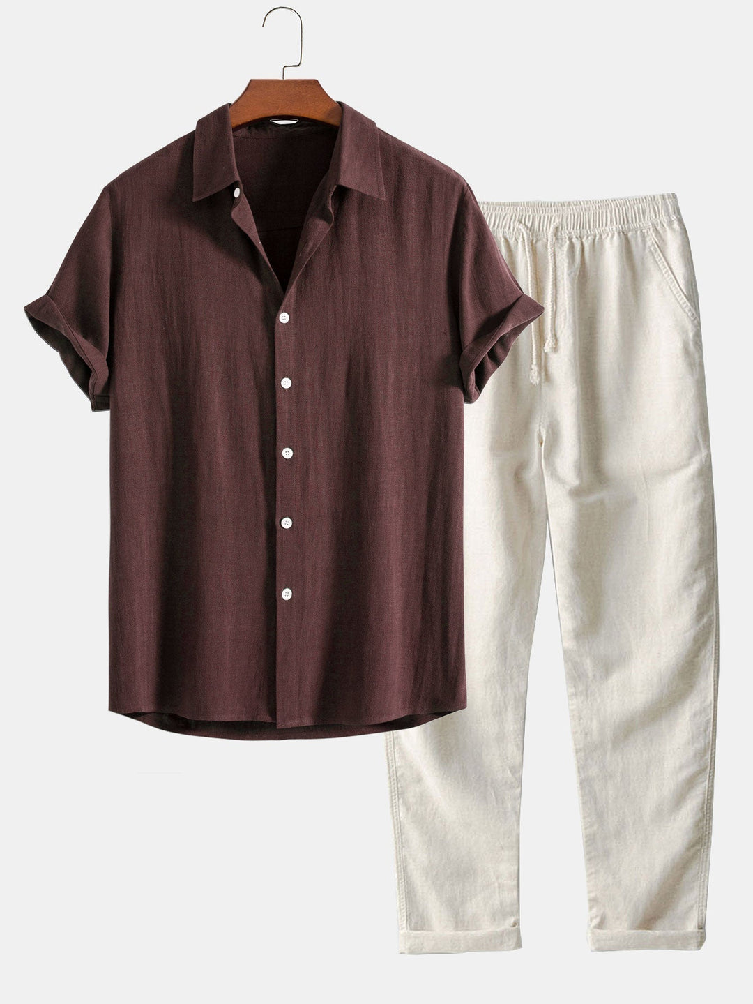 Linen Shirt and Trouser Set - Antonio-Coffee Brown-S-State of Style