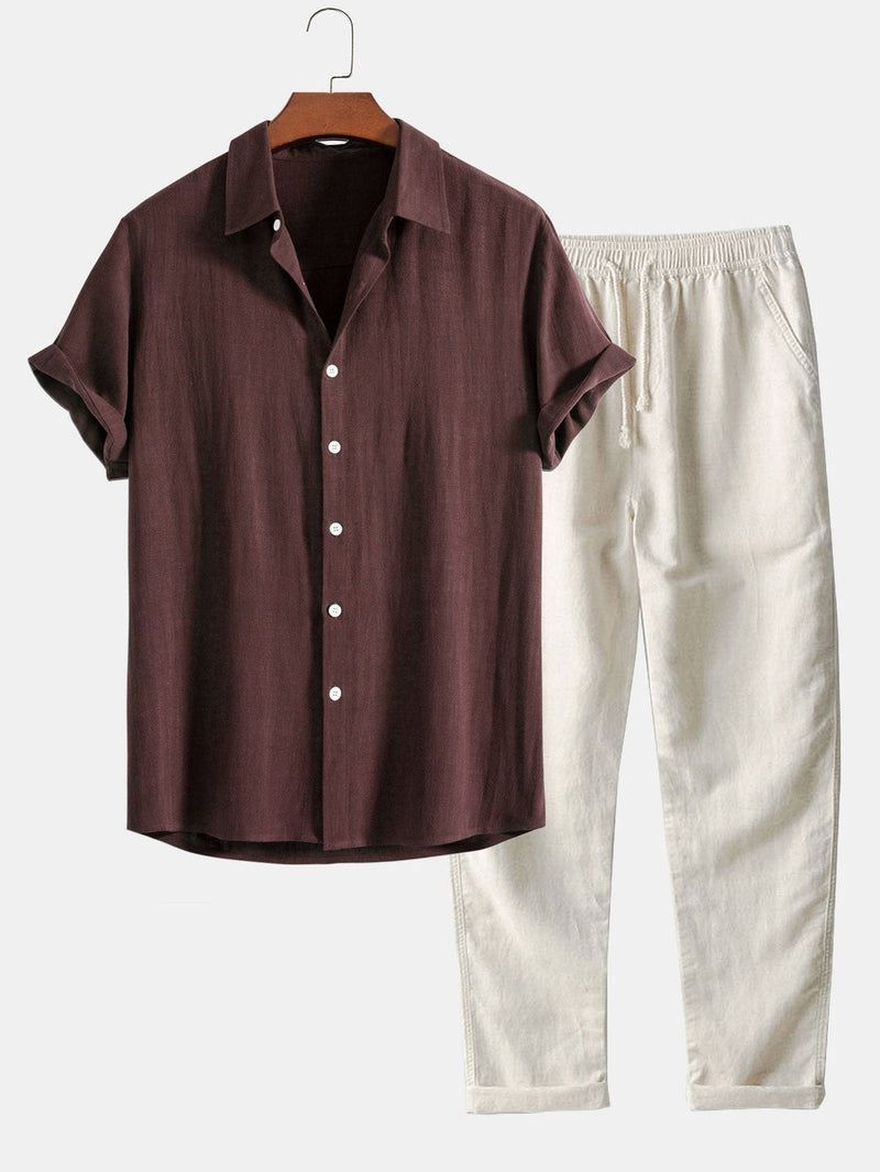 Linen Shirt and Trouser Set - Antonio-Coffee Brown-S-State of Style